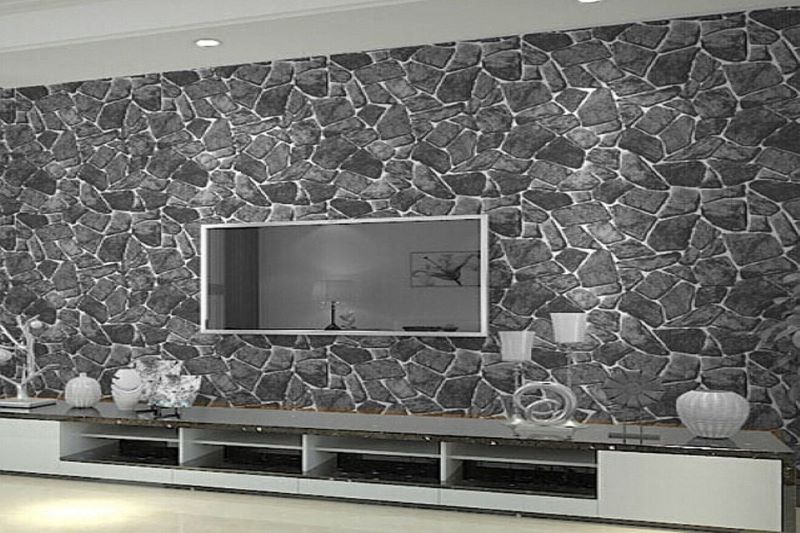 ColourDrive-Vinyl Wallpaper Gray Stone House Wall Wallpaper Design for Study Room